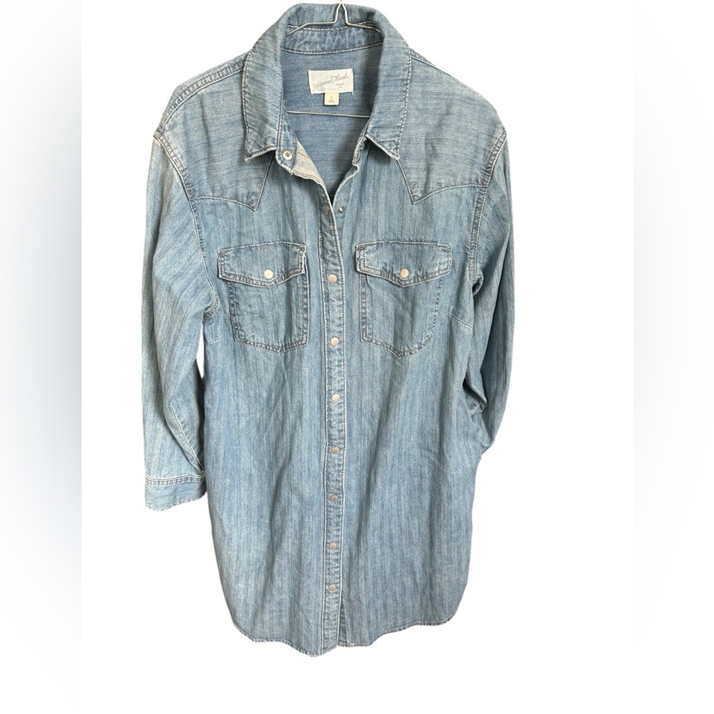 Women's Western Denim Dress-Universal Thread Midi Size SM Oversized Jean Shirt - Picture 2 of 11